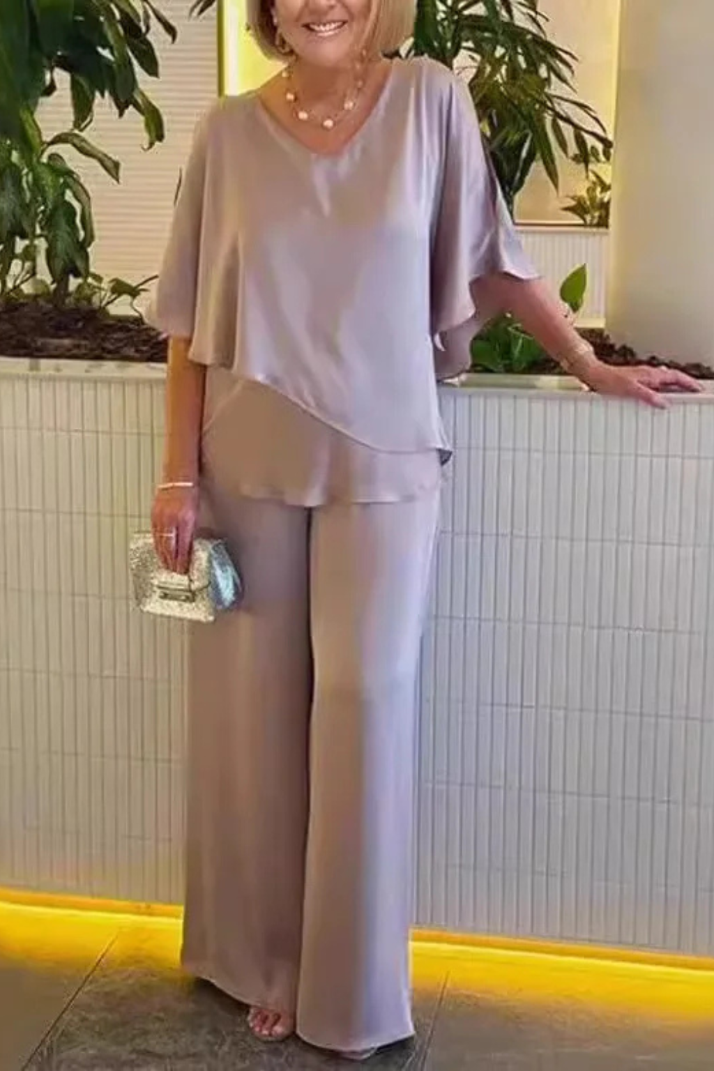 Batwing Sleeve Top Wide Leg Trousers Co-Ord Set