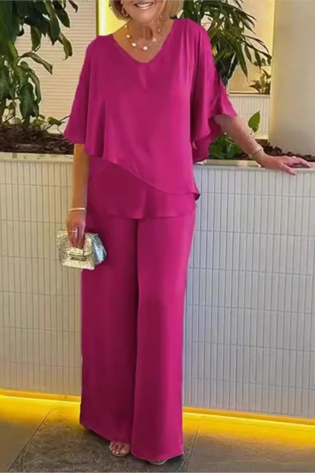 Batwing Sleeve Top Wide Leg Trousers Co-Ord Set