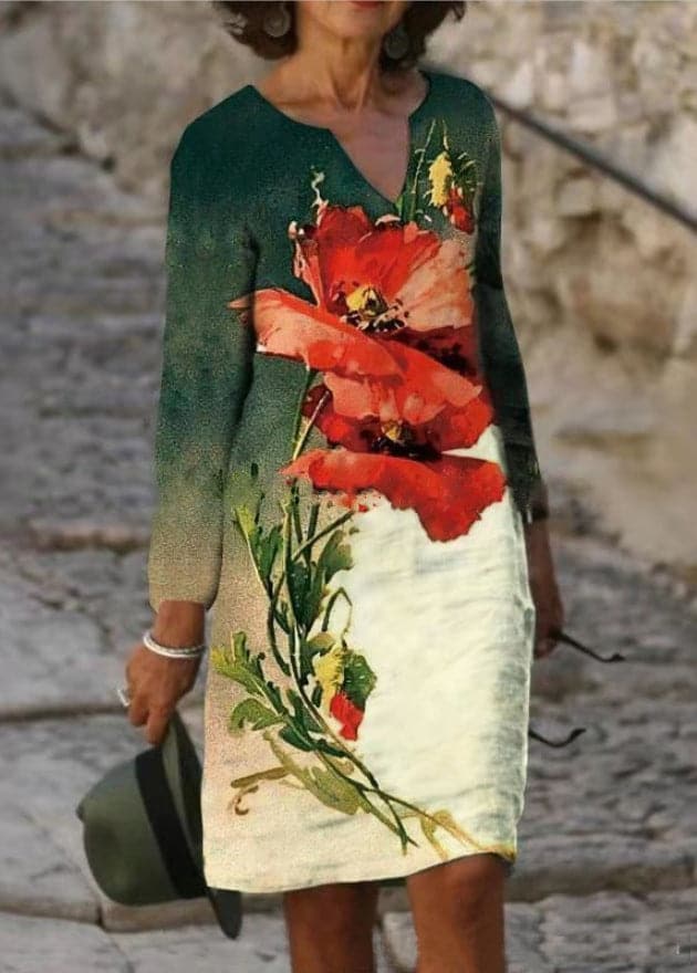 Linen Midi Dress Short Sleeve V-Neck Casual