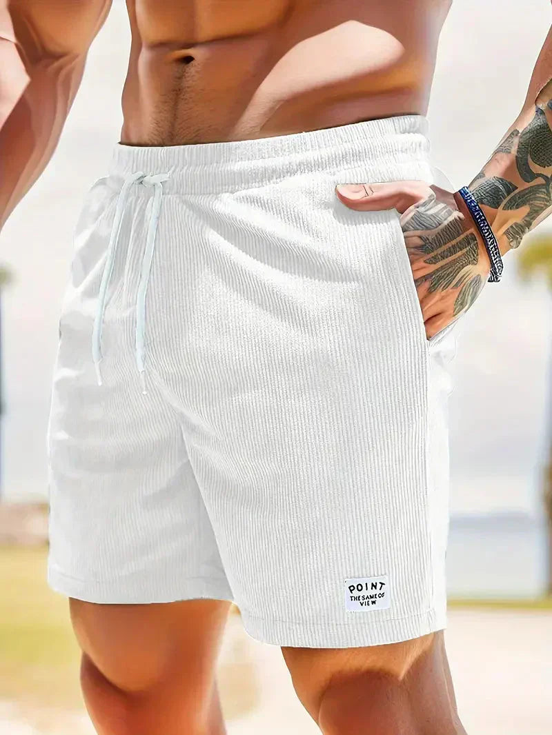 Mens Corduroy Shorts Elastic Waist Summer
