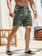 Mens Corduroy Shorts Elastic Waist Summer