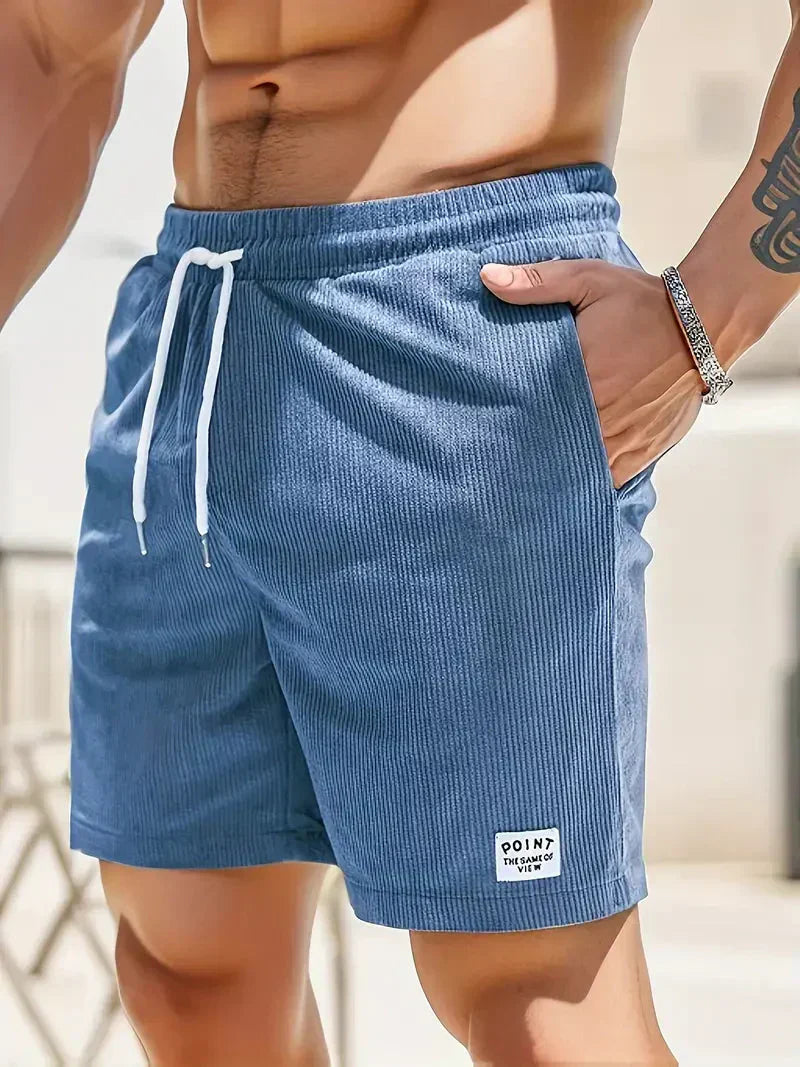 Mens Corduroy Shorts Elastic Waist Summer