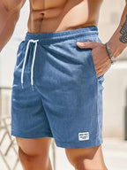Mens Corduroy Shorts Elastic Waist Summer