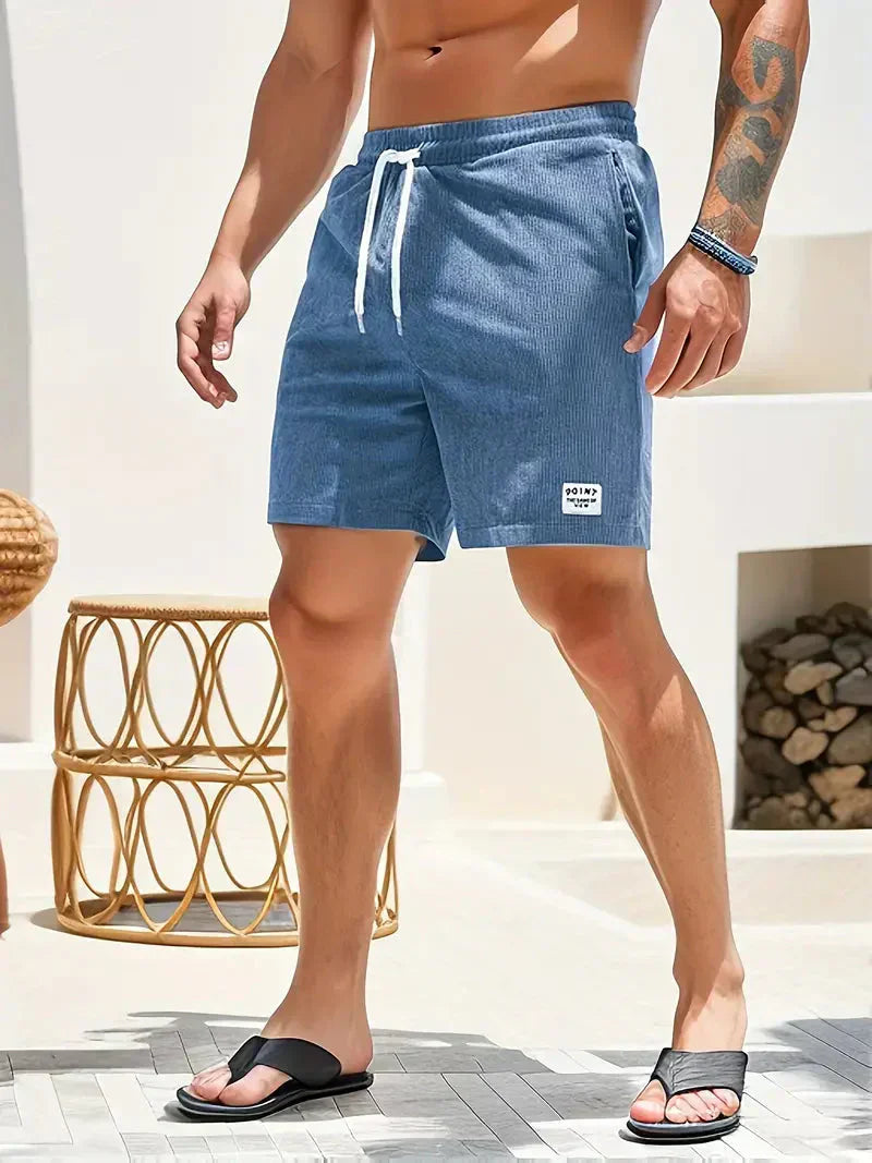 Mens Corduroy Shorts Elastic Waist Summer
