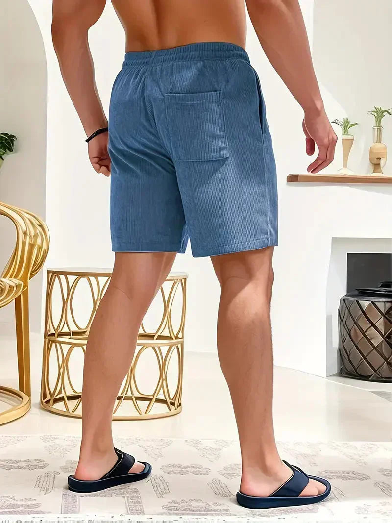 Mens Corduroy Shorts Elastic Waist Summer