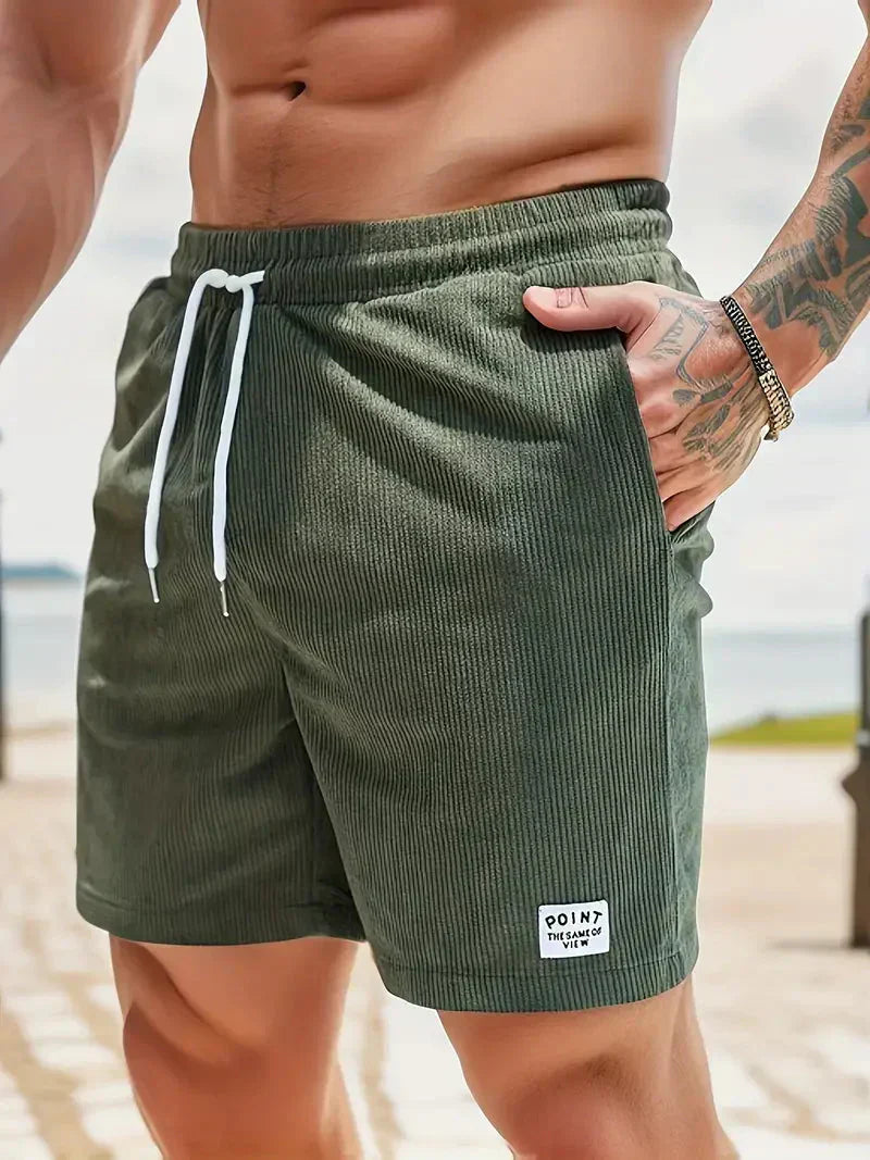 Mens Corduroy Shorts Elastic Waist Summer