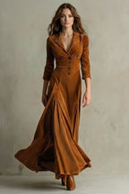 Women's Velvet Maxi Dress Long Buttoned Swing Skirt Vintage