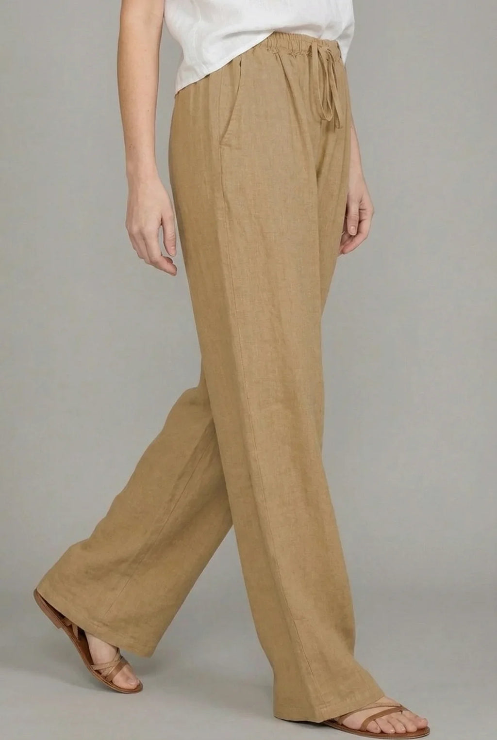 Wide Leg Trousers Linen Drawstring Summer