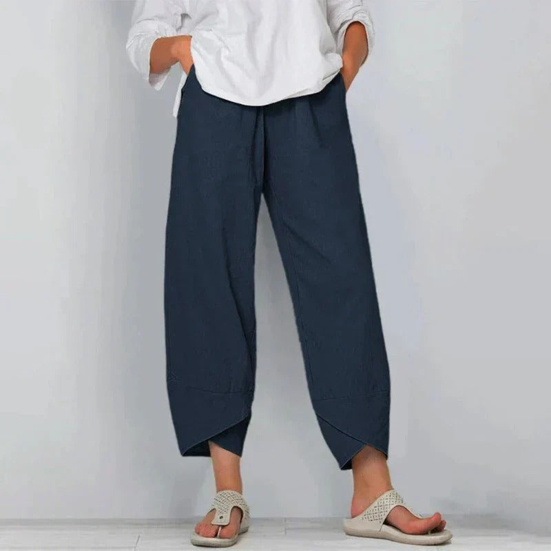 Linen Trousers Wide Leg Lantern Drawstring Waist