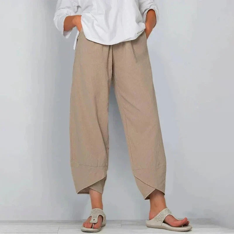 Linen Trousers Wide Leg Lantern Drawstring Waist