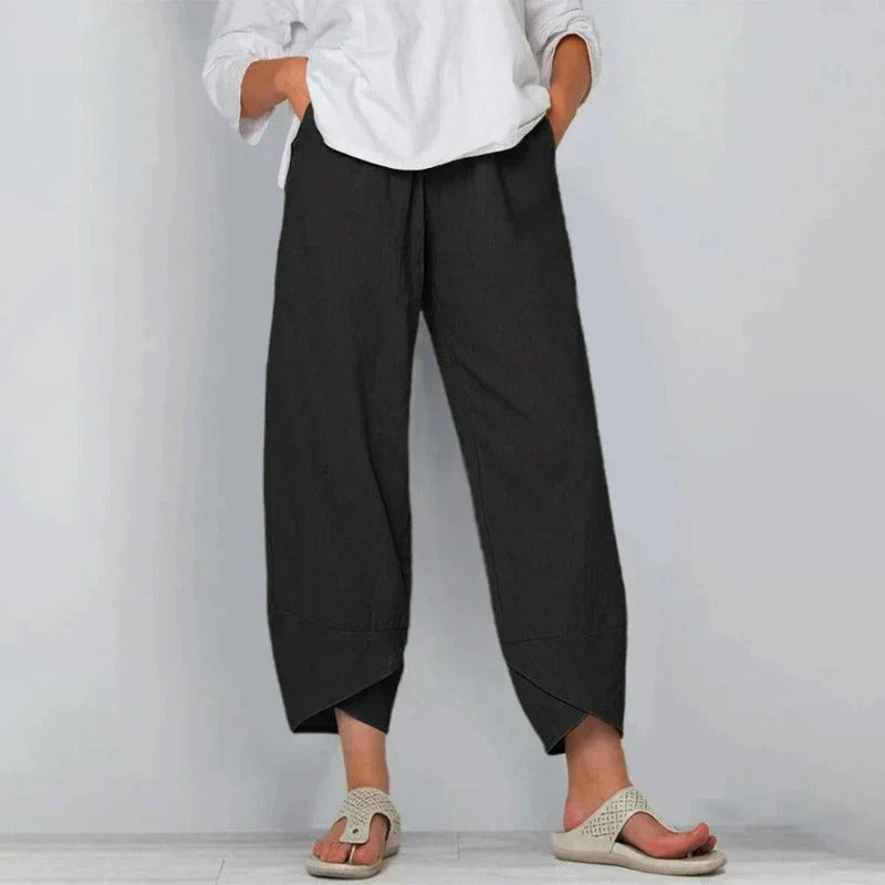 Linen Trousers Wide Leg Lantern Drawstring Waist