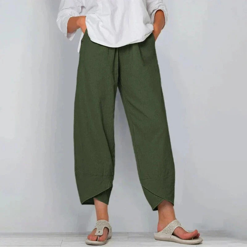 Linen Trousers Wide Leg Lantern Drawstring Waist
