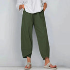 Linen Trousers Wide Leg Lantern Drawstring Waist