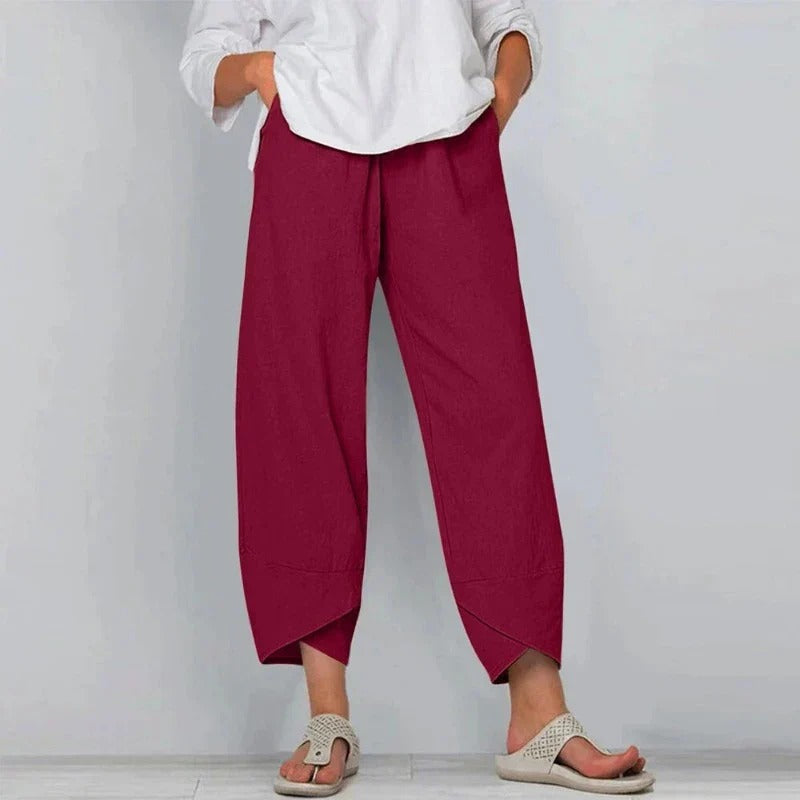 Linen Trousers Wide Leg Lantern Drawstring Waist