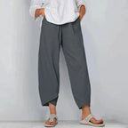 Linen Trousers Wide Leg Lantern Drawstring Waist