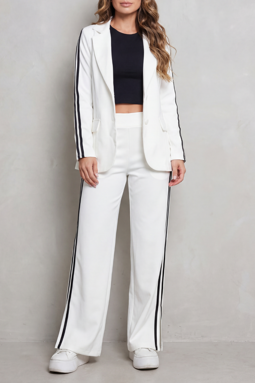 Striped Wide-Leg Sporty Elegance Set