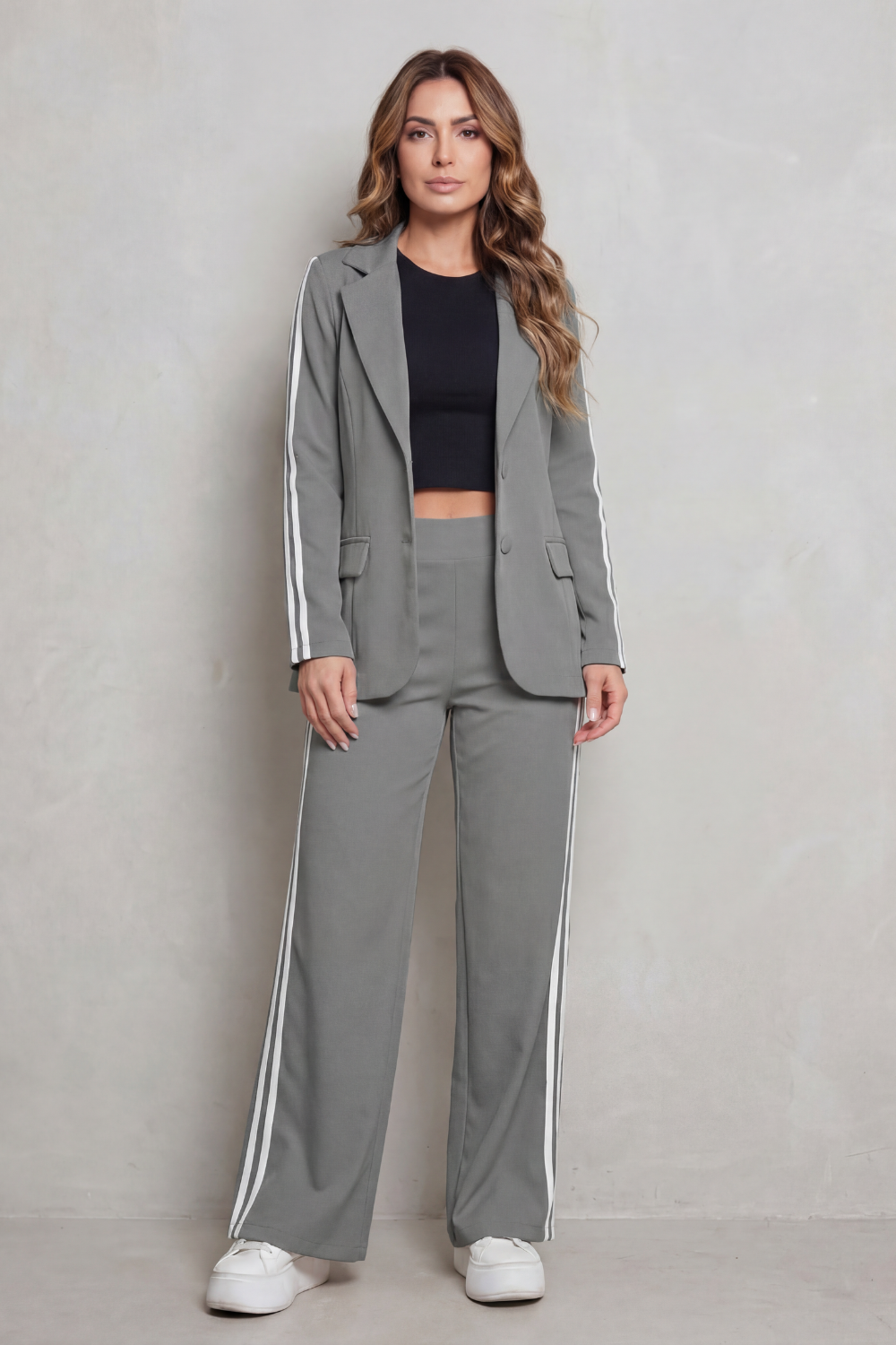 Striped Wide-Leg Sporty Elegance Set
