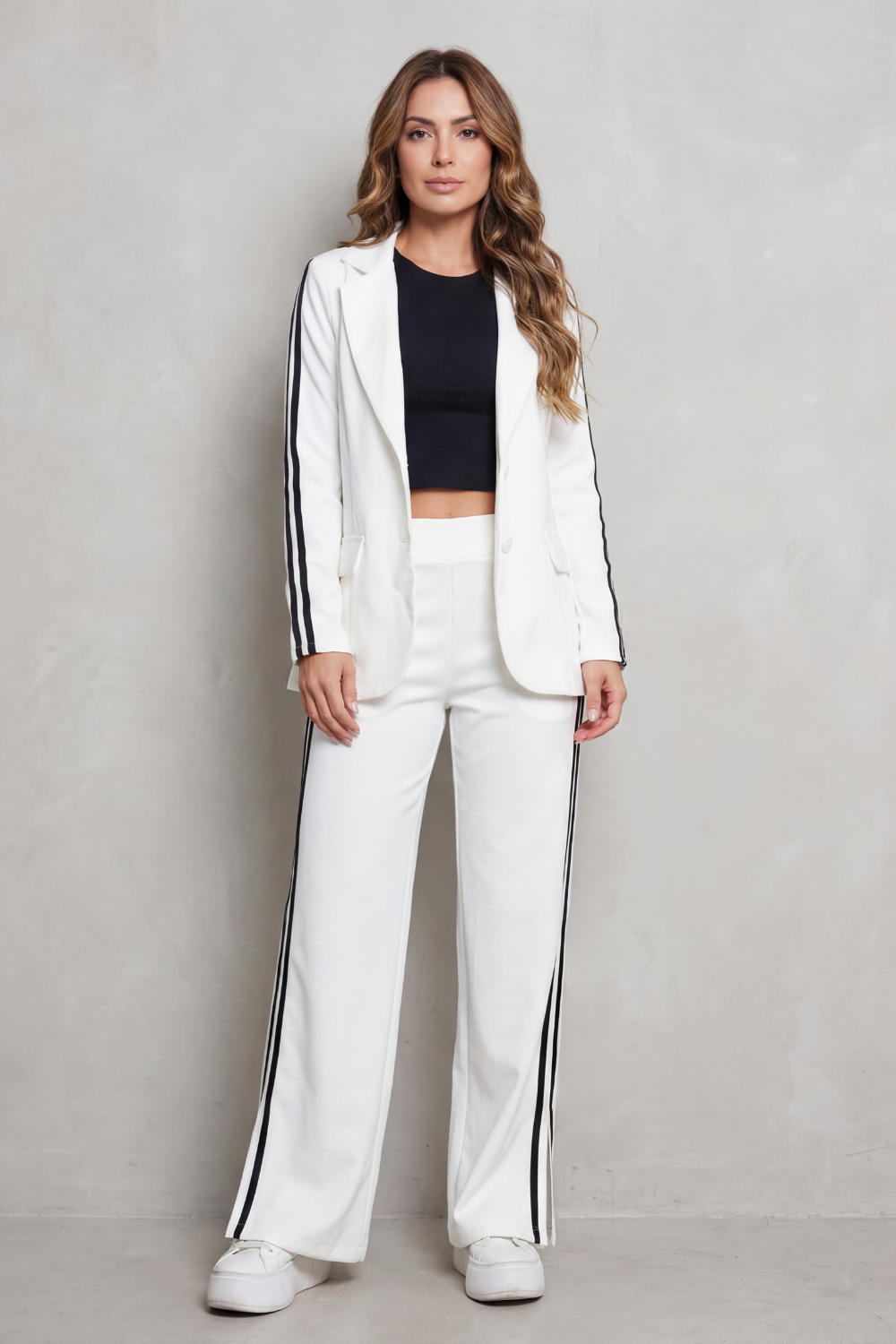 Striped Wide-Leg Sporty Elegance Set