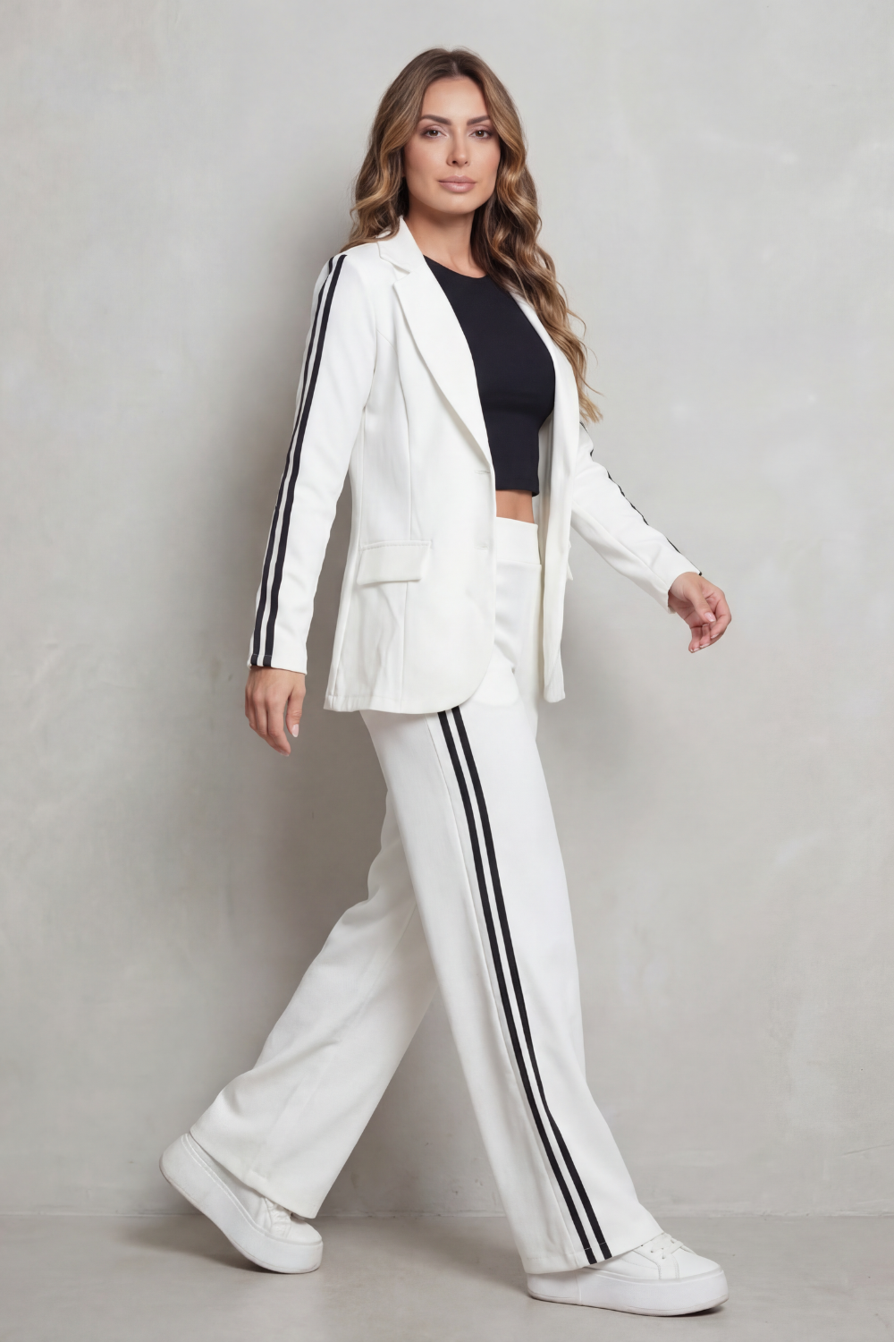 Striped Wide-Leg Sporty Elegance Set