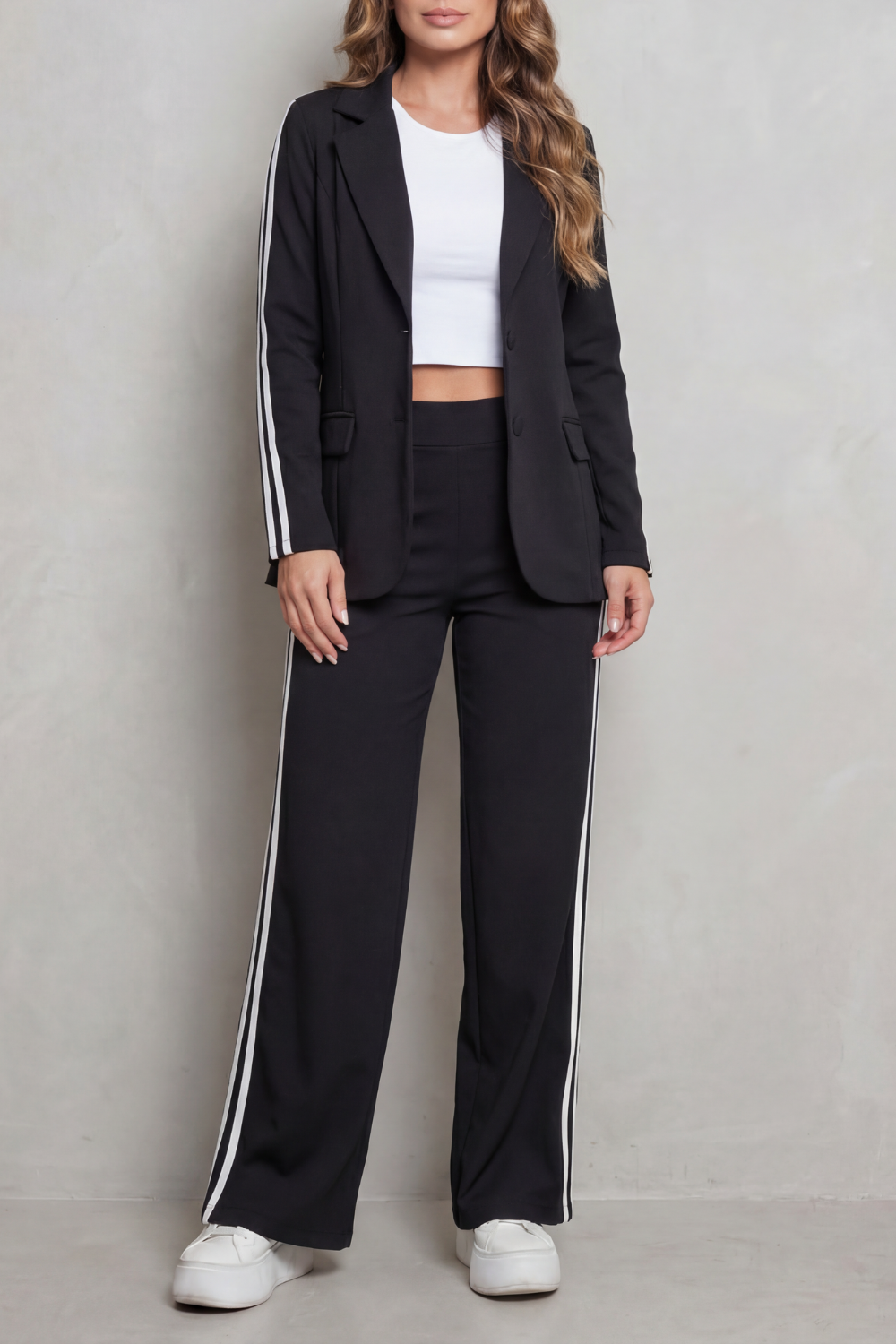 Striped Wide-Leg Sporty Elegance Set