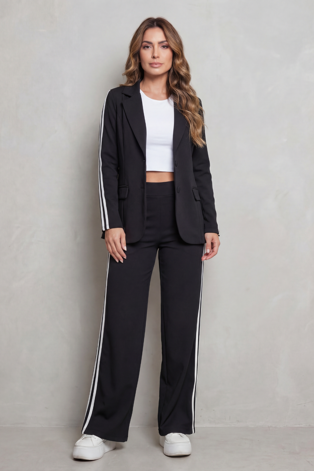 Striped Wide-Leg Sporty Elegance Set