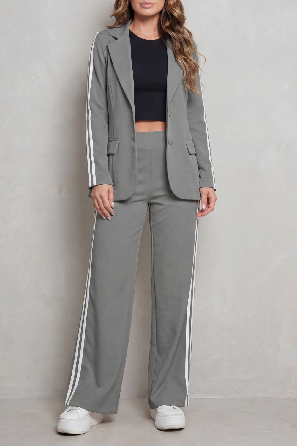 Striped Wide-Leg Sporty Elegance Set