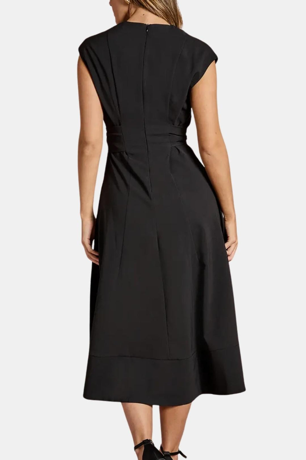 Belted V-Neck Crepe Midi Dress Elegant Occasion