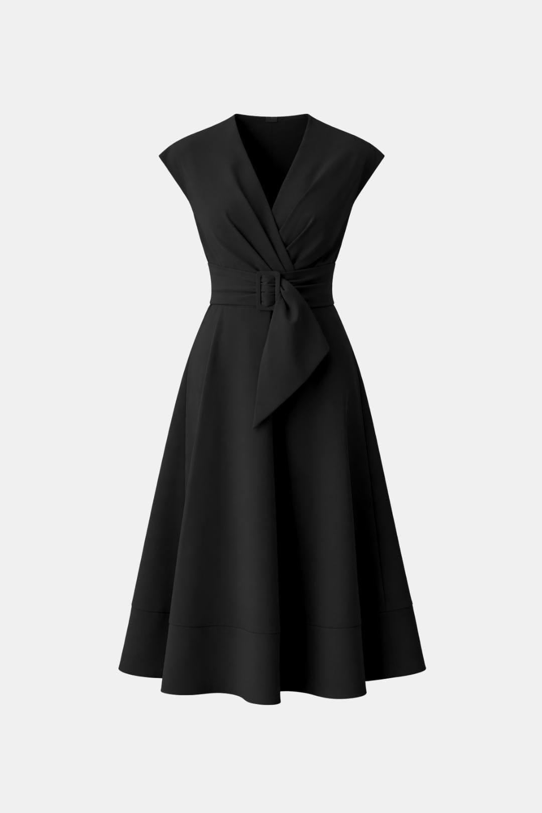 Belted V-Neck Crepe Midi Dress Elegant Occasion