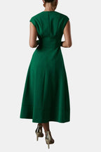 Belted V-Neck Crepe Midi Dress Elegant Occasion