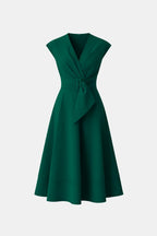 Belted V-Neck Crepe Midi Dress Elegant Occasion