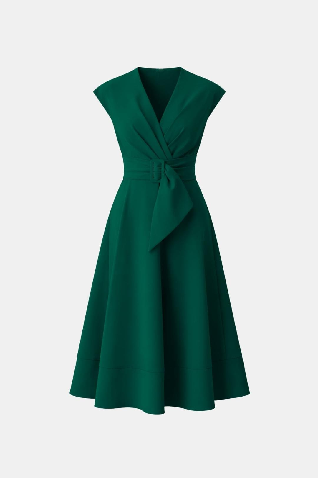 Belted V-Neck Crepe Midi Dress Elegant Occasion