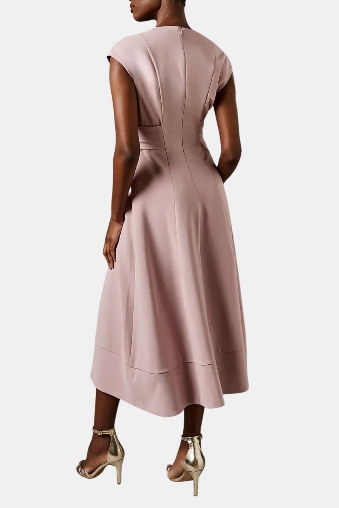 Belted V-Neck Crepe Midi Dress Elegant Occasion