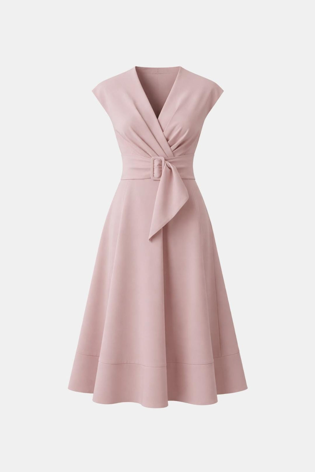 Belted V-Neck Crepe Midi Dress Elegant Occasion