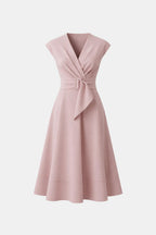 Belted V-Neck Crepe Midi Dress Elegant Occasion
