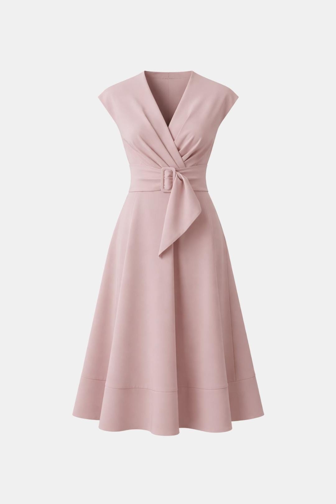Belted V-Neck Crepe Midi Dress Elegant Occasion