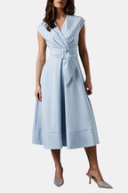 Belted V-Neck Crepe Midi Dress Elegant Occasion