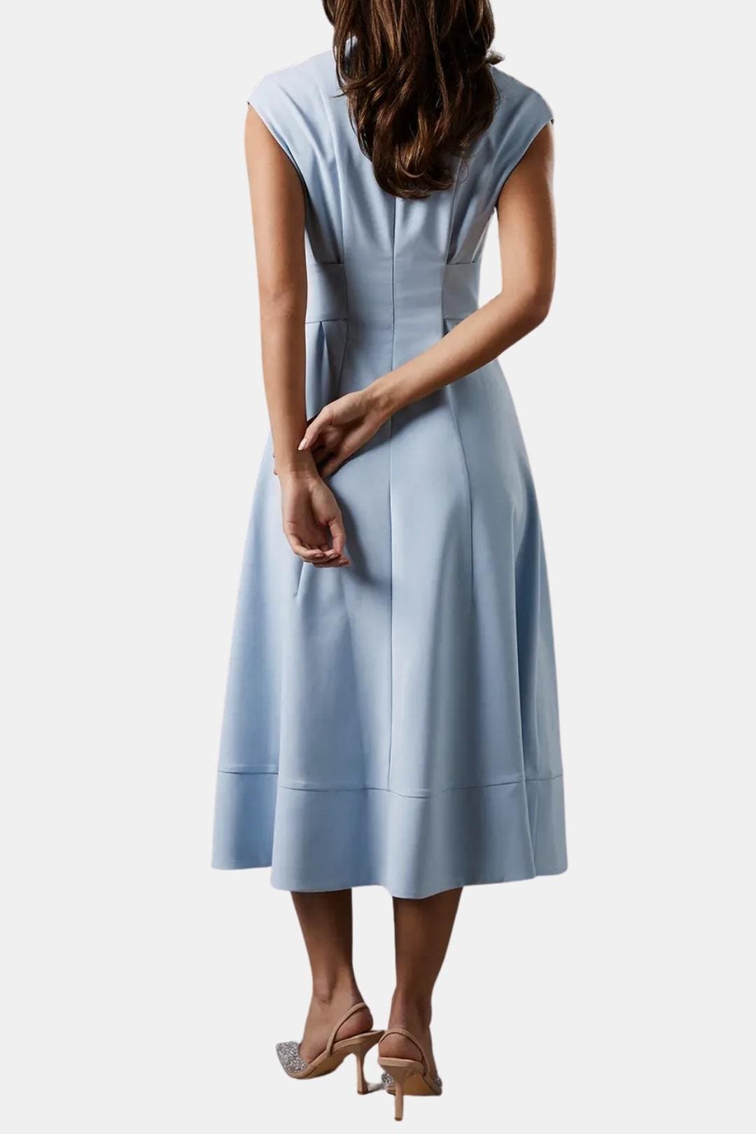 Belted V-Neck Crepe Midi Dress Elegant Occasion