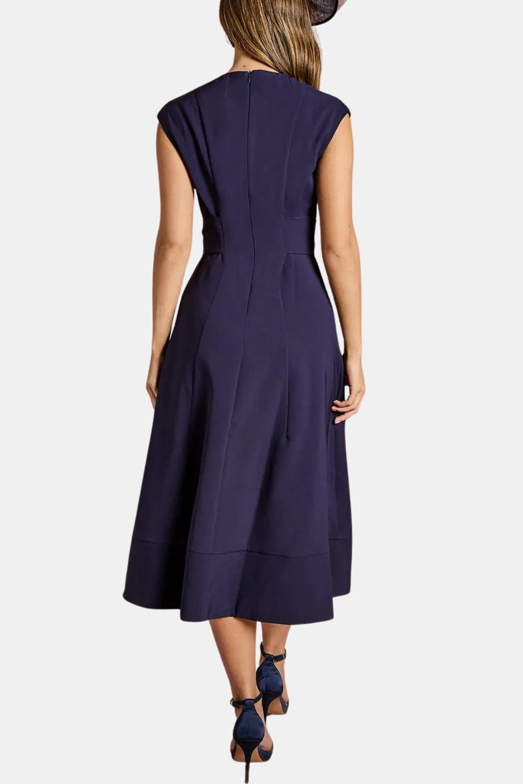Belted V-Neck Crepe Midi Dress Elegant Occasion