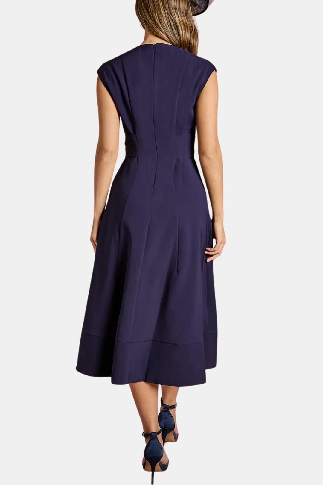 Belted V-Neck Crepe Midi Dress Elegant Occasion