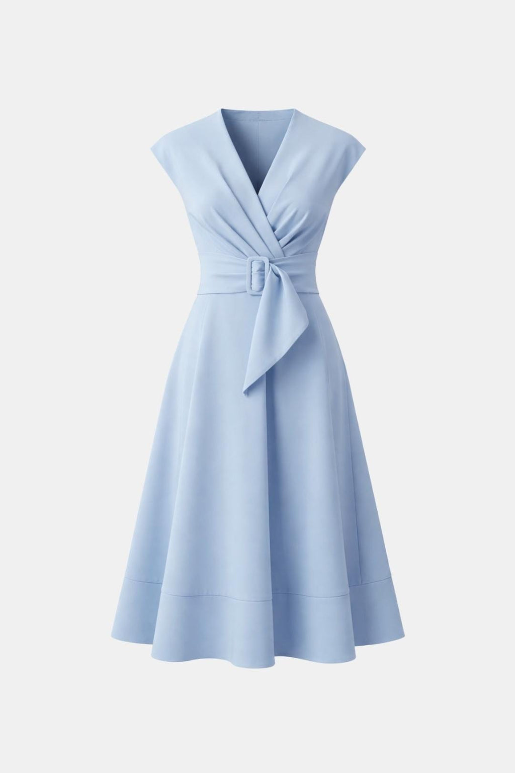 Belted V-Neck Crepe Midi Dress Elegant Occasion