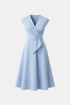 Belted V-Neck Crepe Midi Dress Elegant Occasion