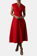 Belted V-Neck Crepe Midi Dress Elegant Occasion