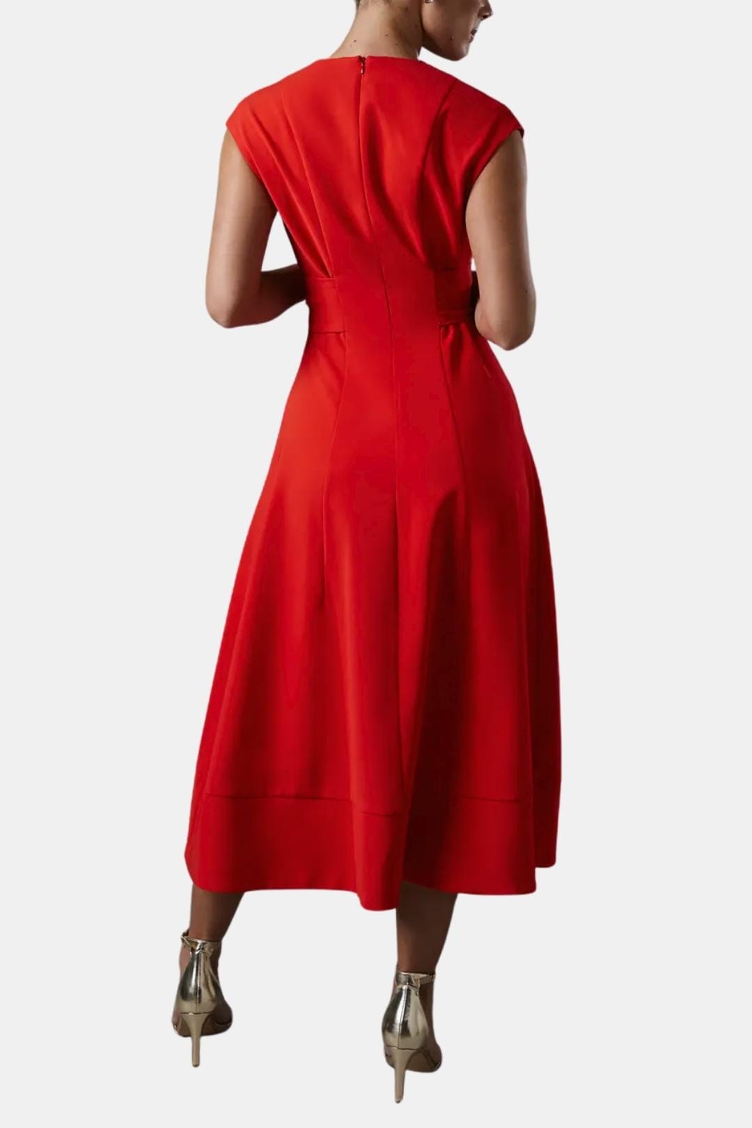 Belted V-Neck Crepe Midi Dress Elegant Occasion