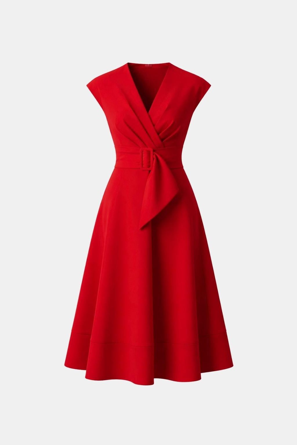 Belted V-Neck Crepe Midi Dress Elegant Occasion