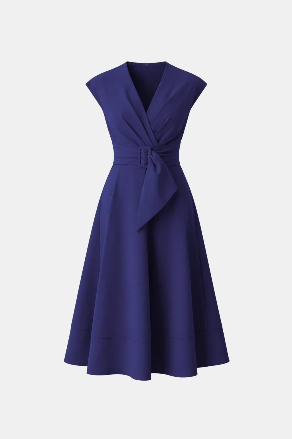 Belted V-Neck Crepe Midi Dress Elegant Occasion