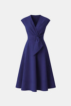 Belted V-Neck Crepe Midi Dress Elegant Occasion