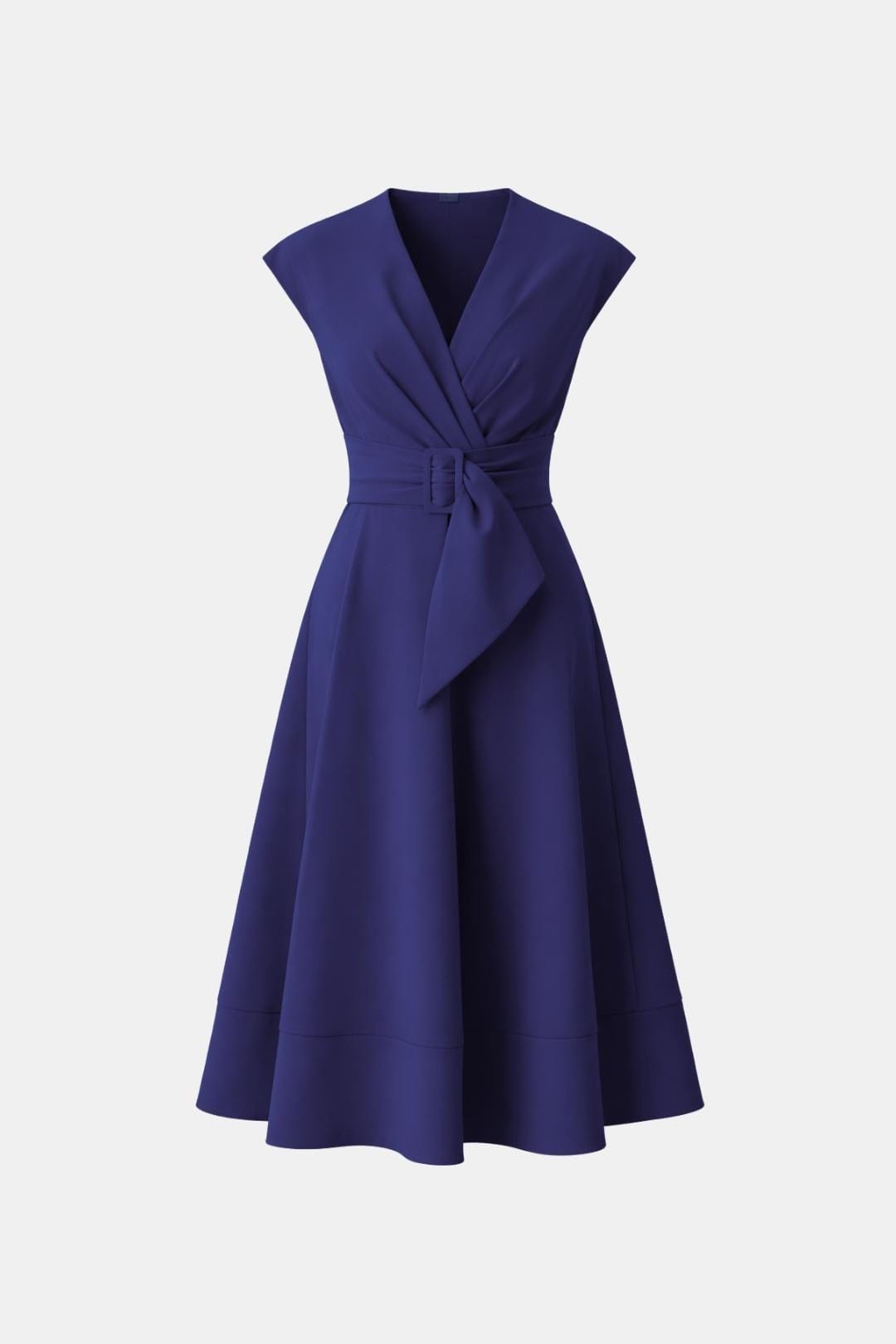Belted V-Neck Crepe Midi Dress Elegant Occasion