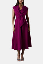 Belted V-Neck Crepe Midi Dress Elegant Occasion