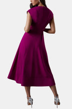 Belted V-Neck Crepe Midi Dress Elegant Occasion