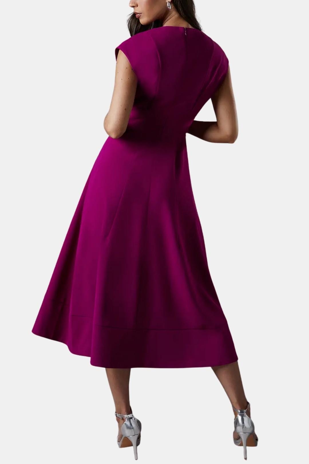 Belted V-Neck Crepe Midi Dress Elegant Occasion